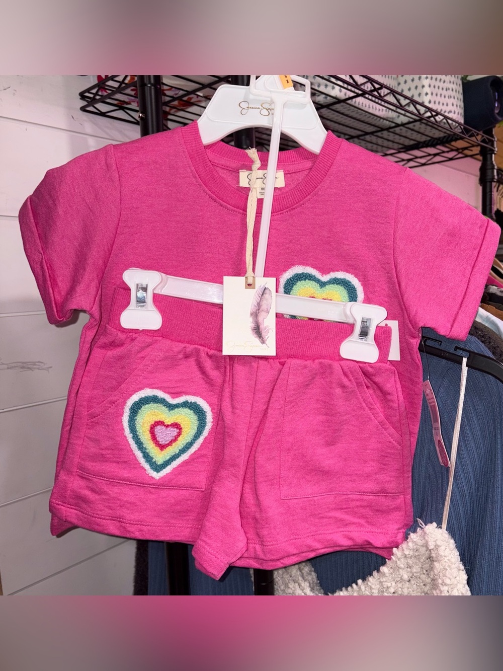 Girls NWT outfit heart patch summer shorts and top set